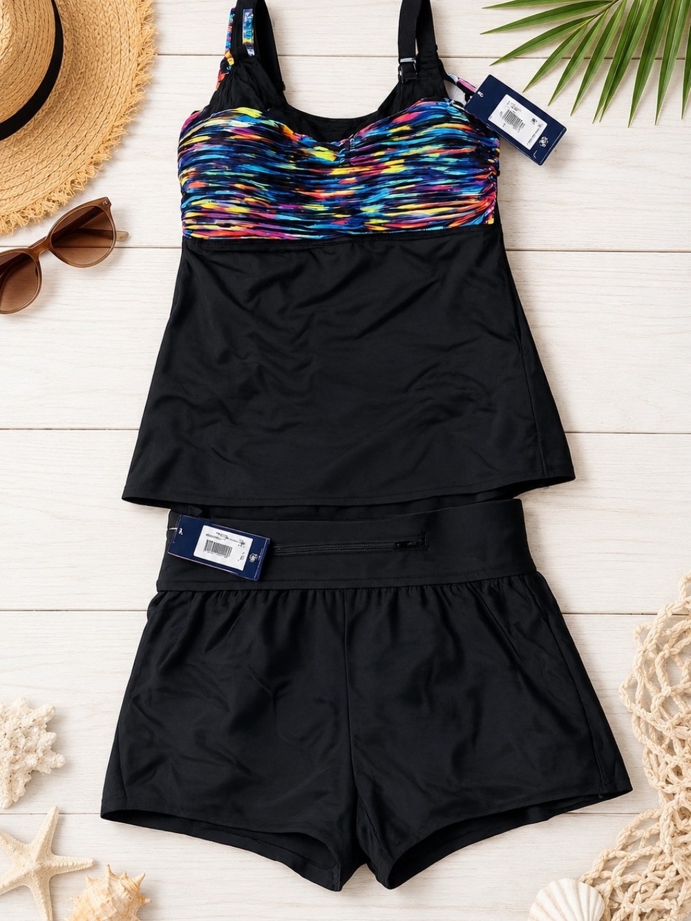Reebok Women's Black Tankini with Multicolor Bust
